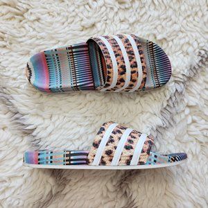 ADIDAS Adilette Leopard Slides Pool Gym Rainbow Sz 9